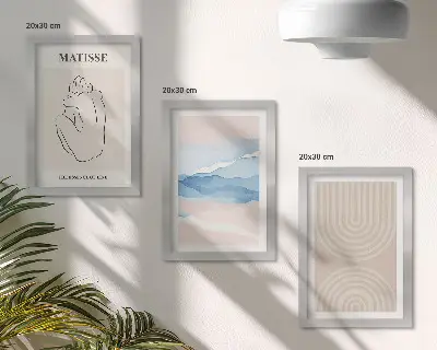 Photo frame wall with lines and waves in pastel shades and a minimalist accent