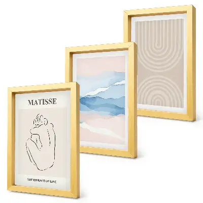 Photo frame wall with lines and waves in pastel shades and a minimalist accent