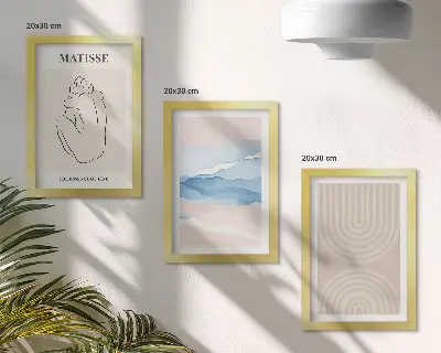 Photo frame wall with lines and waves in pastel shades and a minimalist accent