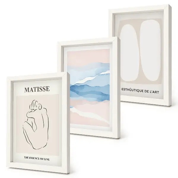 Matisse abstract forms triptych framed wall art with delicate colors