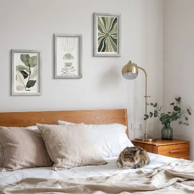 3-piece wall art set with green botanical geometric motifs