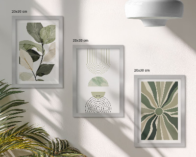 3-piece wall art set Plant motifs with geometric shapes in green