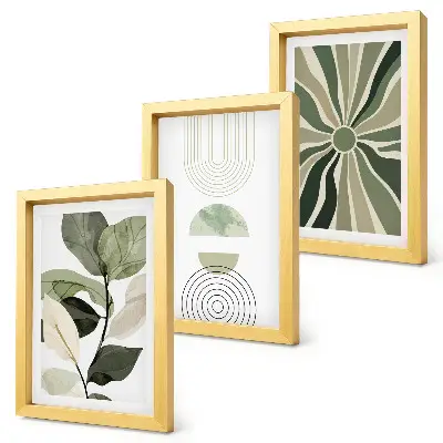 3-piece wall art set with green botanical geometric motifs
