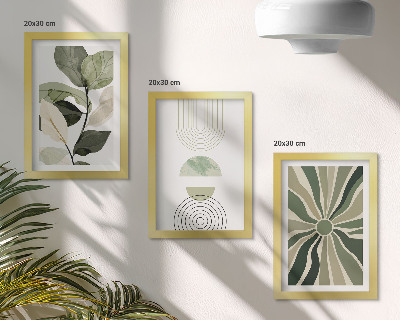 3-piece wall art set Plant motifs with geometric shapes in green