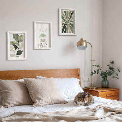 3-piece wall art set Plant motifs with geometric shapes in green