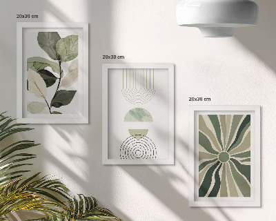 3-piece wall art set Plant motifs with geometric shapes in green