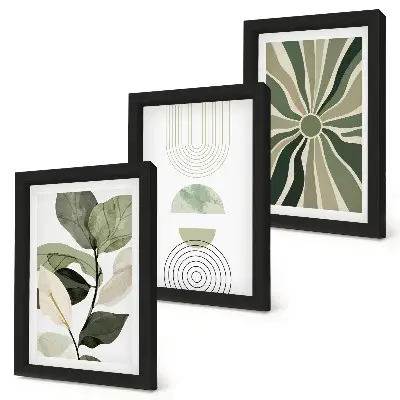 3-piece wall art set with green botanical geometric motifs