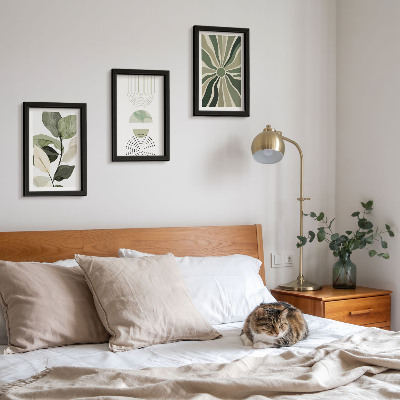 3-piece wall art set Plant motifs with geometric shapes in green