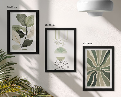 3-piece wall art set Plant motifs with geometric shapes in green