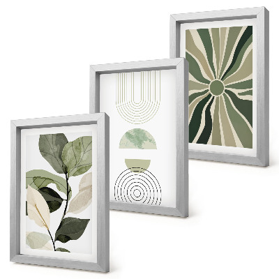 3-piece wall art set Plant motifs with geometric shapes in green