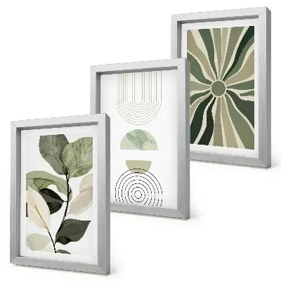 3-piece wall art set with green botanical geometric motifs