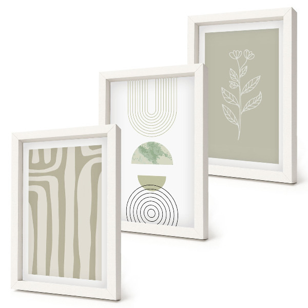 Photo frame wall Geometric patterns with plant accents in shades of green