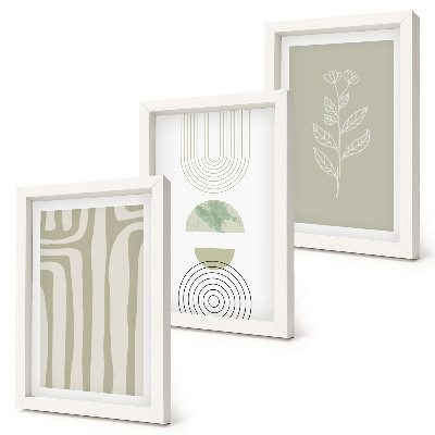 Photo frame wall Geometric patterns with plant accents in shades of green