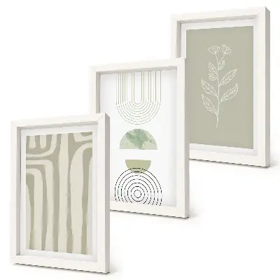 Photo frame wall with geometric patterns and green plant accents
