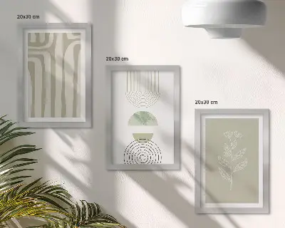 Photo frame wall with geometric patterns and green plant accents
