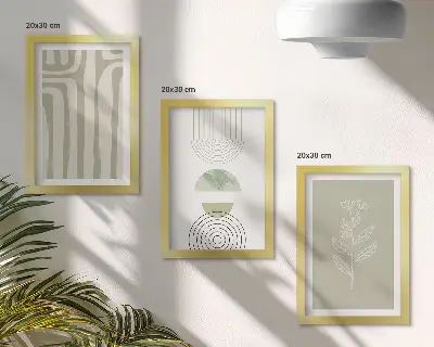 Photo frame wall with geometric patterns and green plant accents