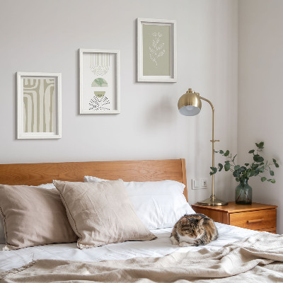 Photo frame wall Geometric patterns with plant accents in shades of green