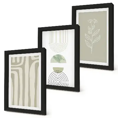 Photo frame wall with geometric patterns and green plant accents