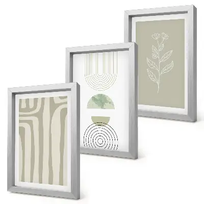 Photo frame wall with geometric patterns and green plant accents