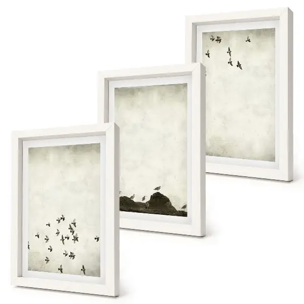Framed triptych Birds in flight painted minimalist style