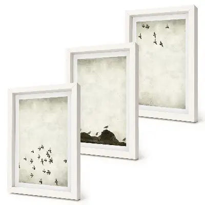 Framed triptych Birds in flight painted minimalist style
