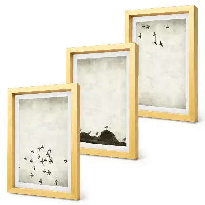 Framed triptych Birds in flight painted minimalist style