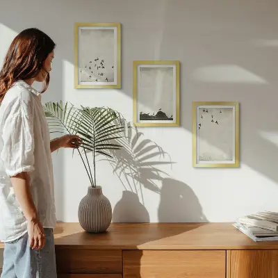 Framed triptych Birds in flight painted minimalist style