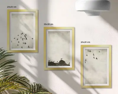 Birds in flight minimalist art print framed triptych