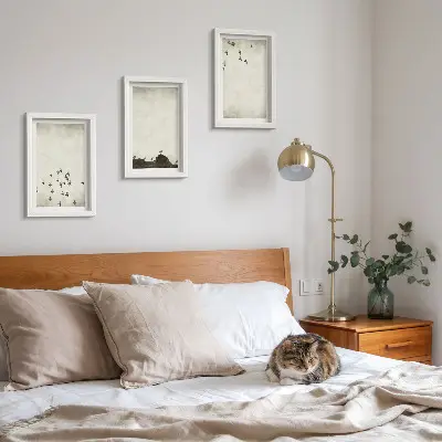 Birds in flight minimalist art print framed triptych