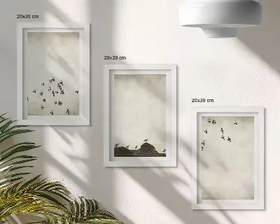 Birds in flight minimalist art print framed triptych
