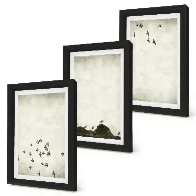 Framed triptych Birds in flight painted minimalist style