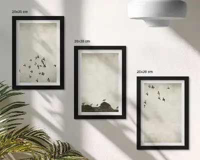 Birds in flight minimalist art print framed triptych