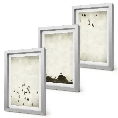 Framed triptych Birds in flight painted minimalist style