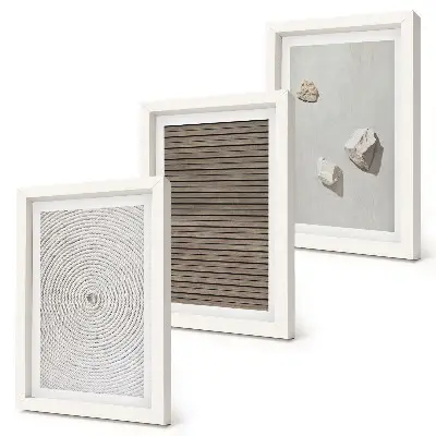 Framed triptych natural textures of wood, stones, and rope