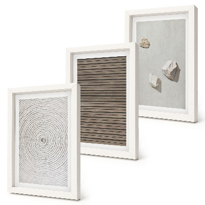 Framed triptych Natural textures wood stones rope