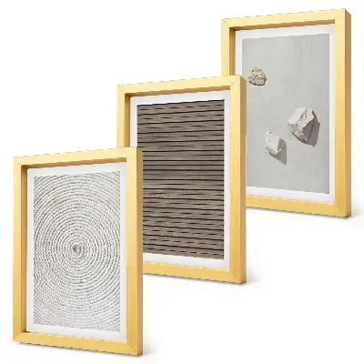 Framed triptych natural textures of wood, stones, and rope