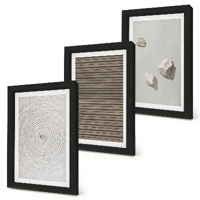 Framed triptych natural textures of wood, stones, and rope