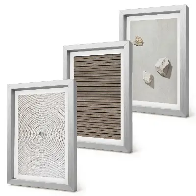 Framed triptych natural textures of wood, stones, and rope