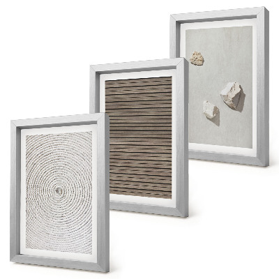Framed triptych Natural textures wood stones rope