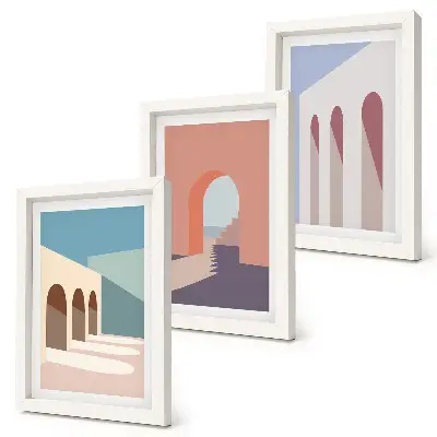 Photo frame wall set pastel minimalist urban architecture prints