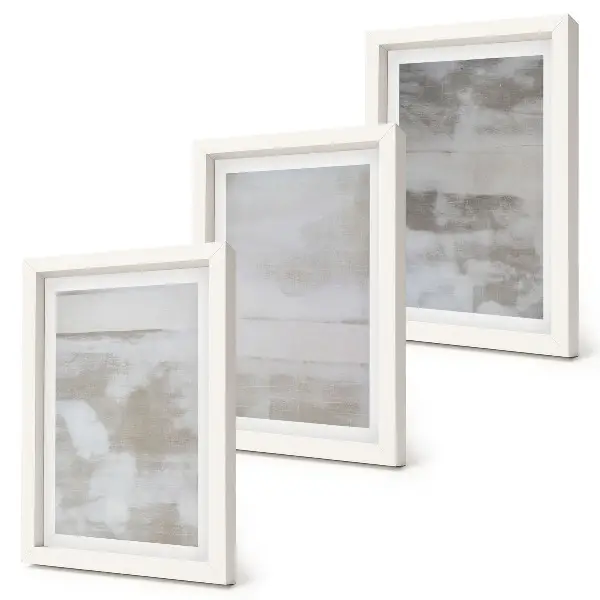 Modern industrial style triptych wall art with worn textures
