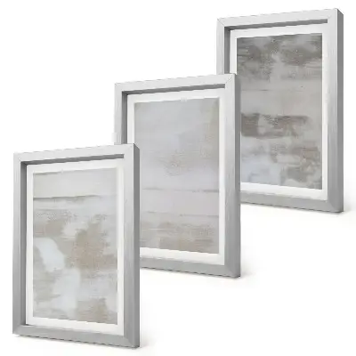 Modern industrial style triptych wall art with worn textures
