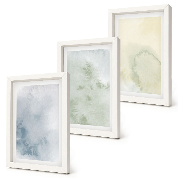 3-piece wall art set Pastel watercolor paints on canvas texture