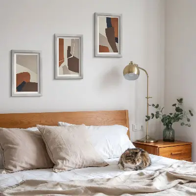 Photo frame wall with modern structural shape abstractions