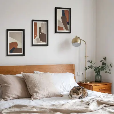 Photo frame wall with modern structural shape abstractions
