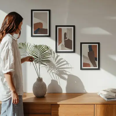 Photo frame wall with modern structural shape abstractions