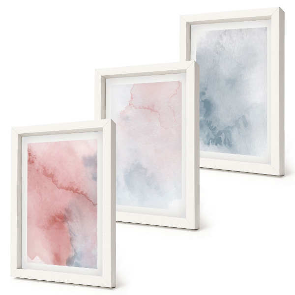 Framed triptych Pastel watercolors on canvas colorful textures