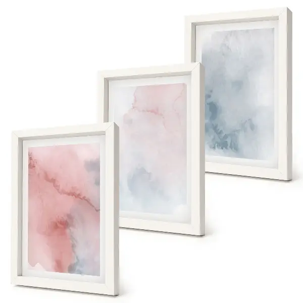 Framed triptych pastel watercolors on canvas with colorful textures