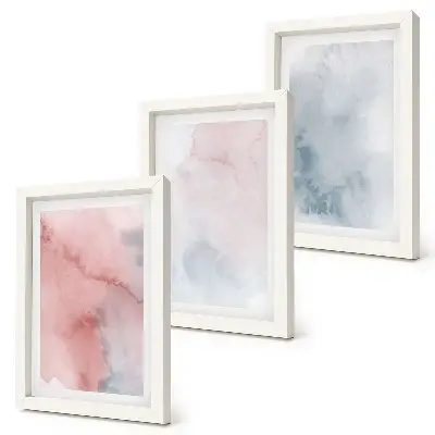 Framed triptych pastel watercolors on canvas with colorful textures
