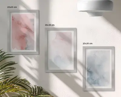 Framed triptych pastel watercolors on canvas with colorful textures